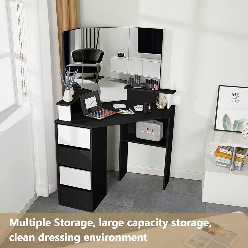 Latitude Run® 31.5'' Corner Makeup Vanity with Lighted Mirror Wayfair